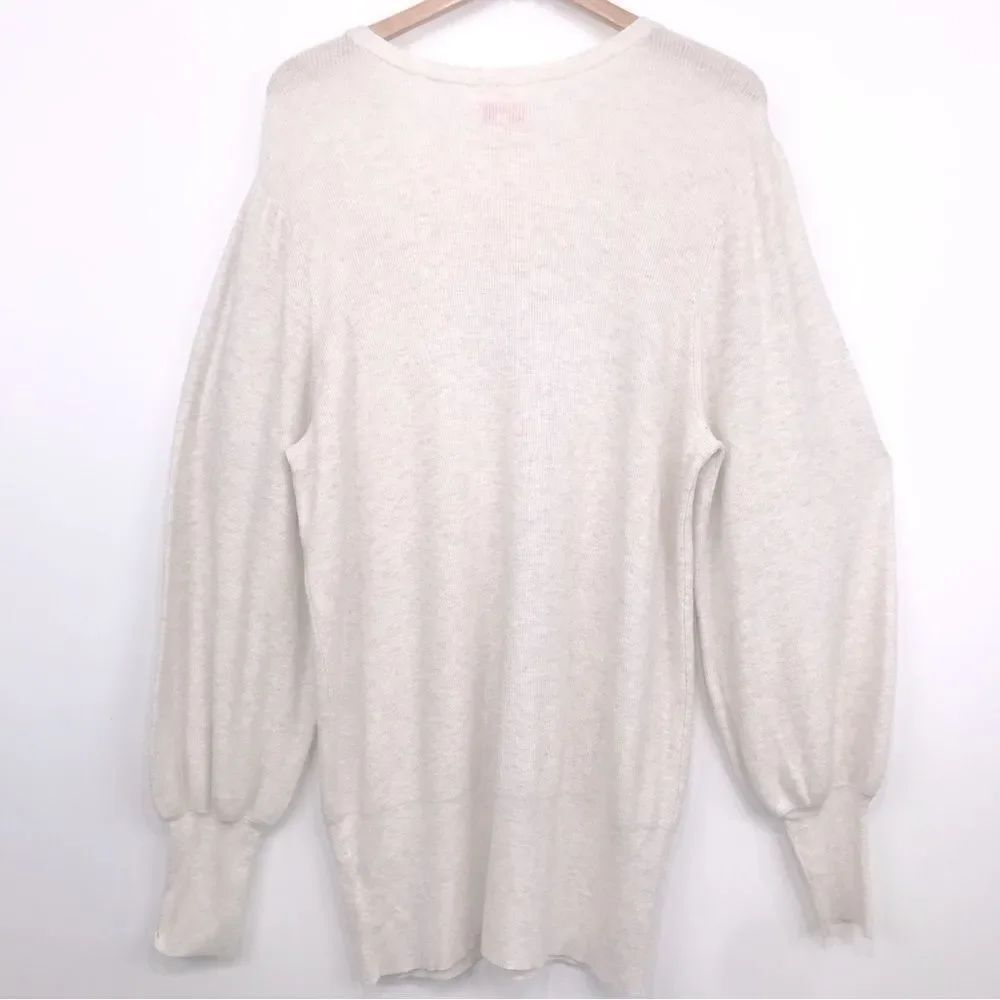 Evri NEW Cream Puff Sleeve Ribbed Knit Crew Neck Sweater - Picture 4 of 13
